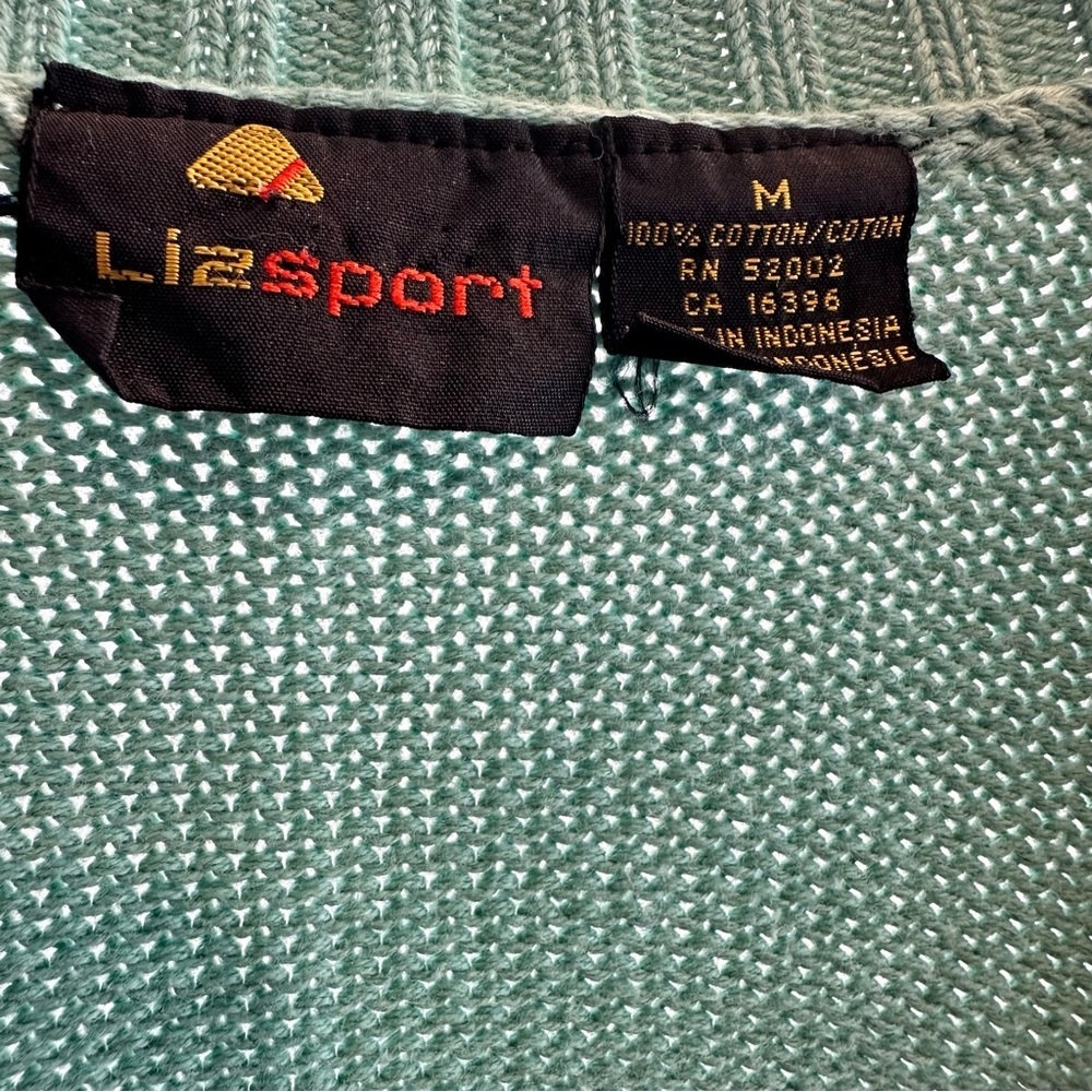 Vintage 80’s LizSport Cotton Collegiate Mint Cadigan Sweater Size M - Picture 3 of 3